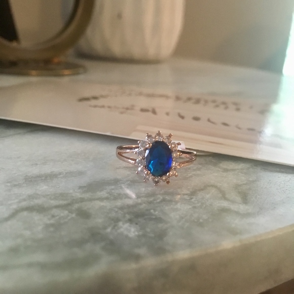 18 Carat Rose Gold Plated Blue Ring - Picture 5 of 8